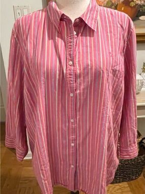 Chaps Ralph Lauren Pink Striped Cotton Button Down Shirt 3X